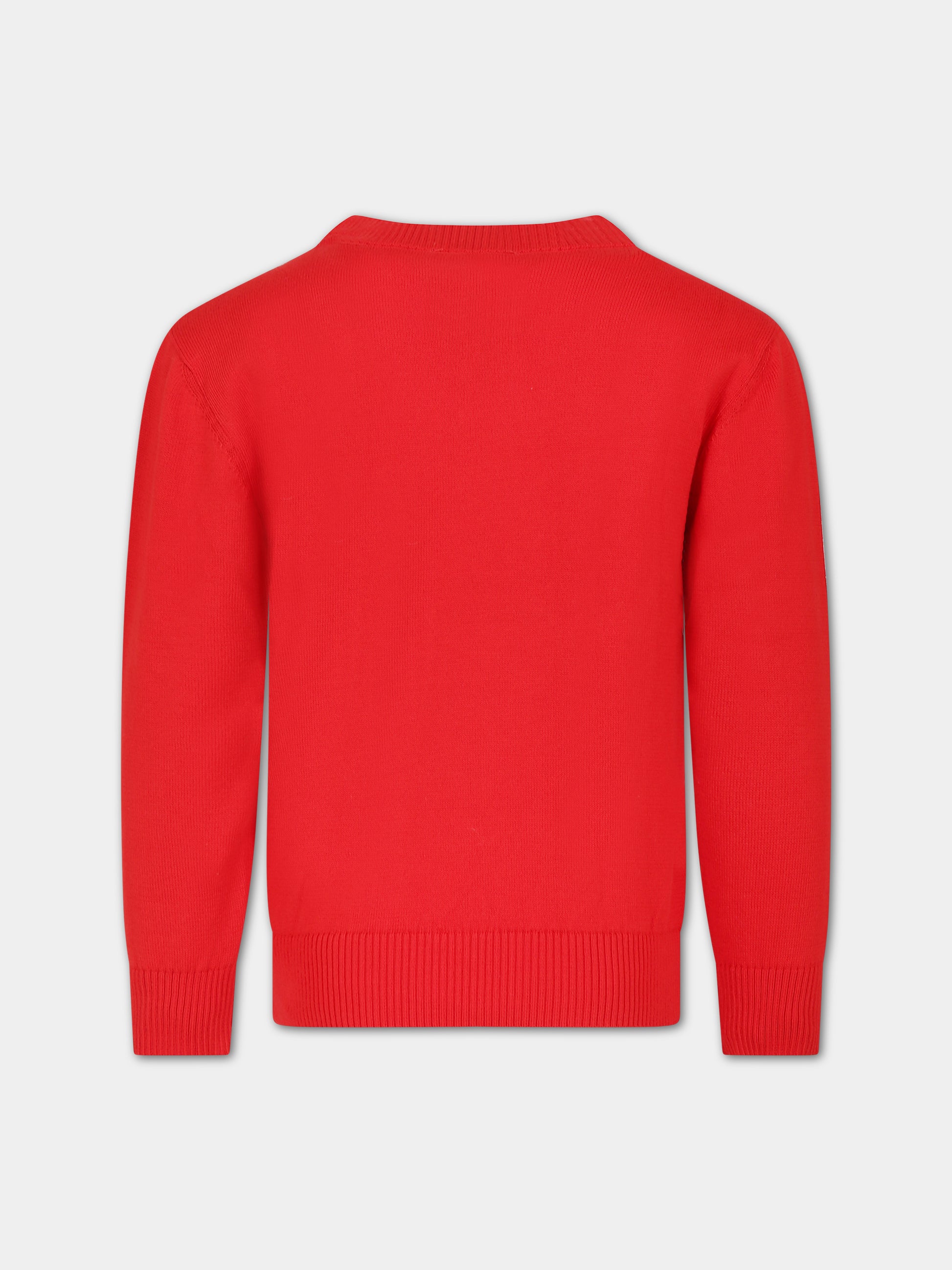 Maglione rosso per bambini con Teddy bear e logo,Moschino Kids,HPW00J LHE13 50109