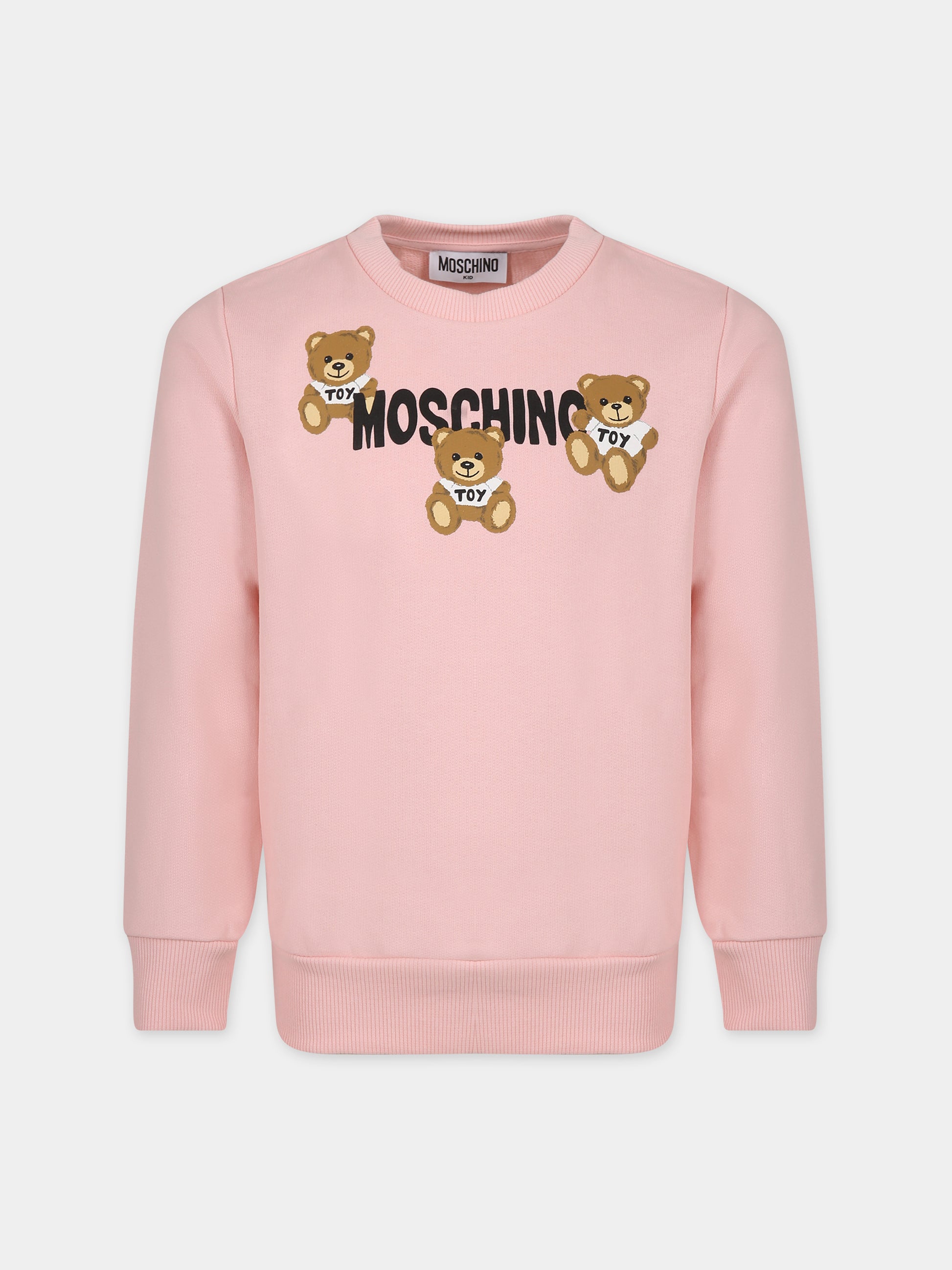 Felpa rosa per bambina con Teddy Bears e logo,Moschino Kids,HUF07E LCA32 50209