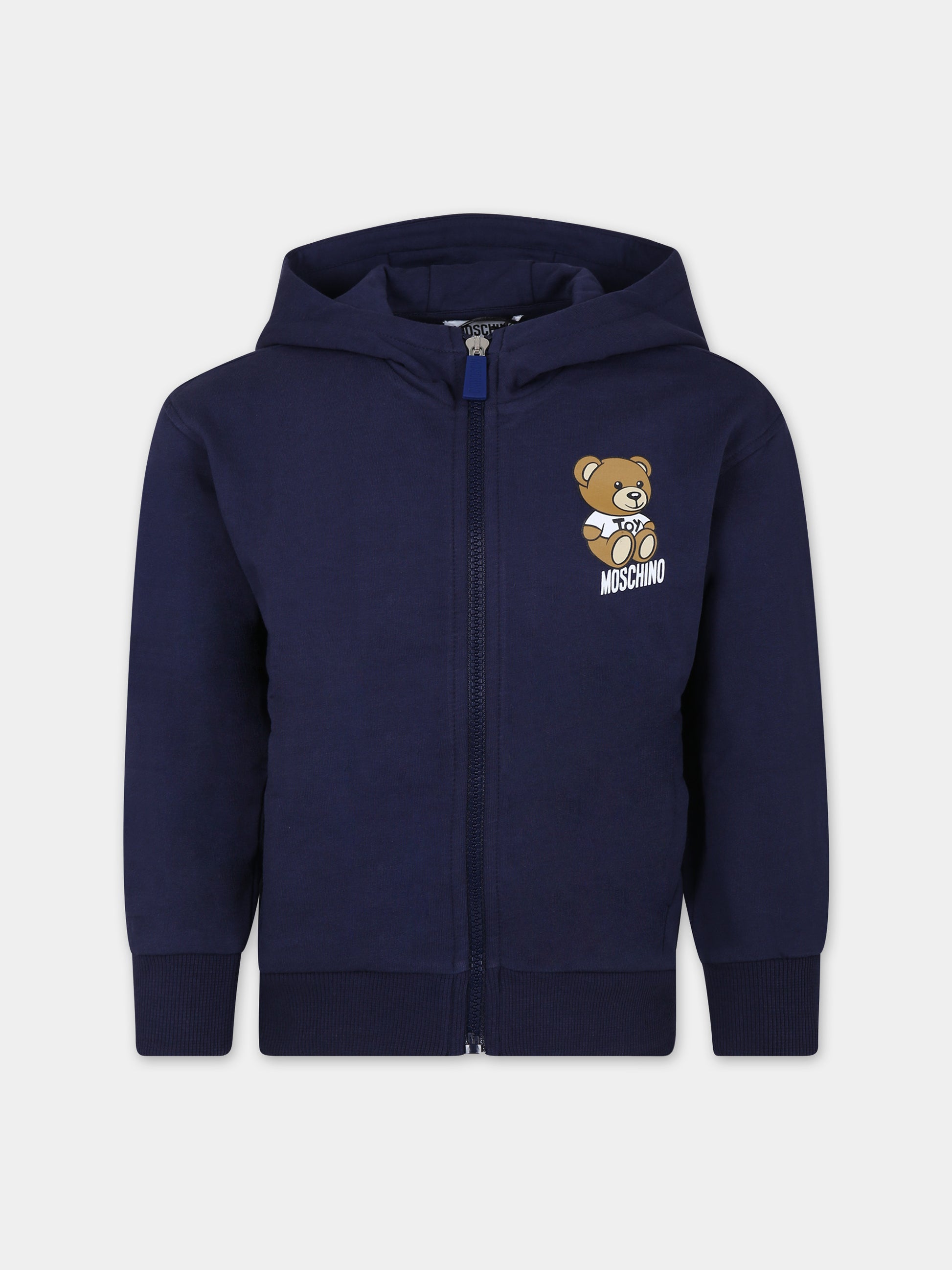 Felpa blu per bambini con Teddy Bear e logo,Moschino Kids,HUF07F LCA19 40016