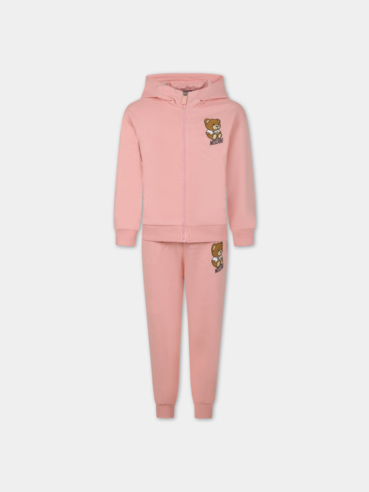 Completo rosa per bambina con Teddy Bear e logo,Moschino Kids,HUK03A LCA19 50209