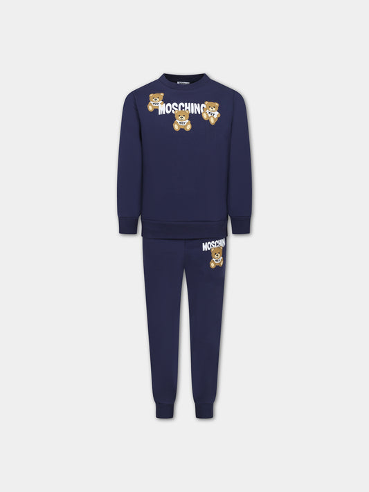 Completo blu per bambini con Teddy Bears e logo,Moschino Kids,HUK03E LCA32 40016