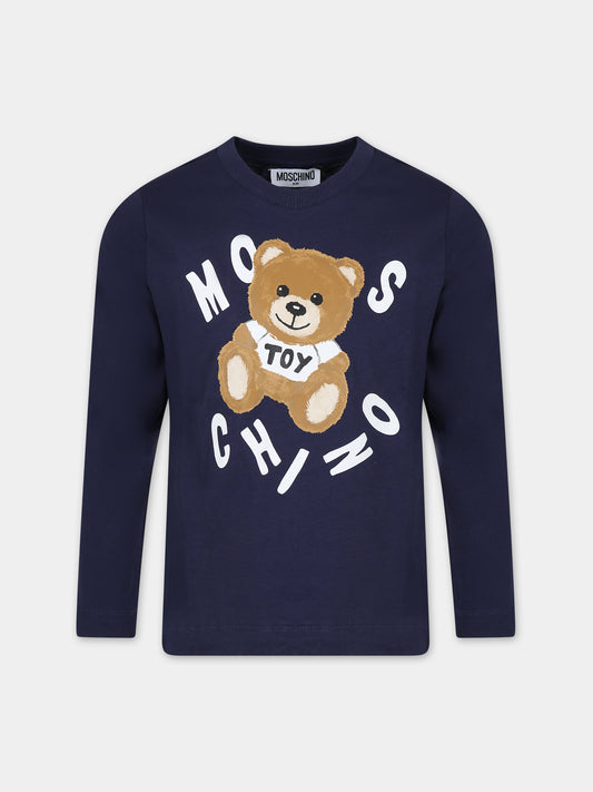 T-shirt blu per bambini con Teddy Bear,Moschino Kids,HUO00Q LAA23 40016