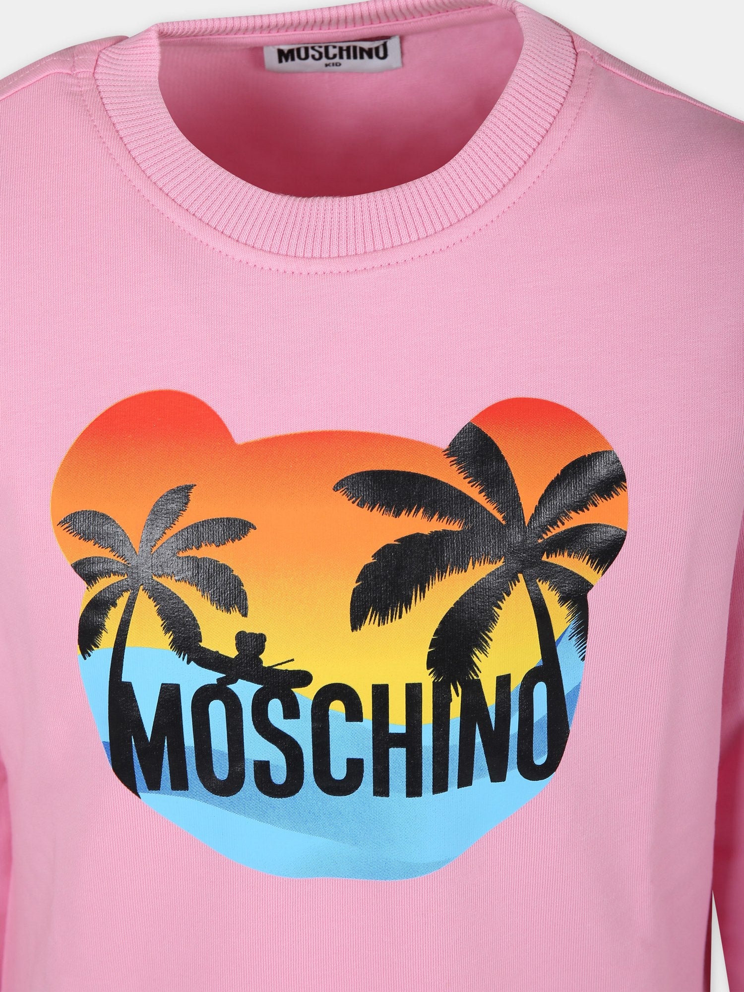 Felpa rosa per bambina con stampa multicolor a forma di Teddy Bear,Moschino Kids,HUF08E LDA13 50206