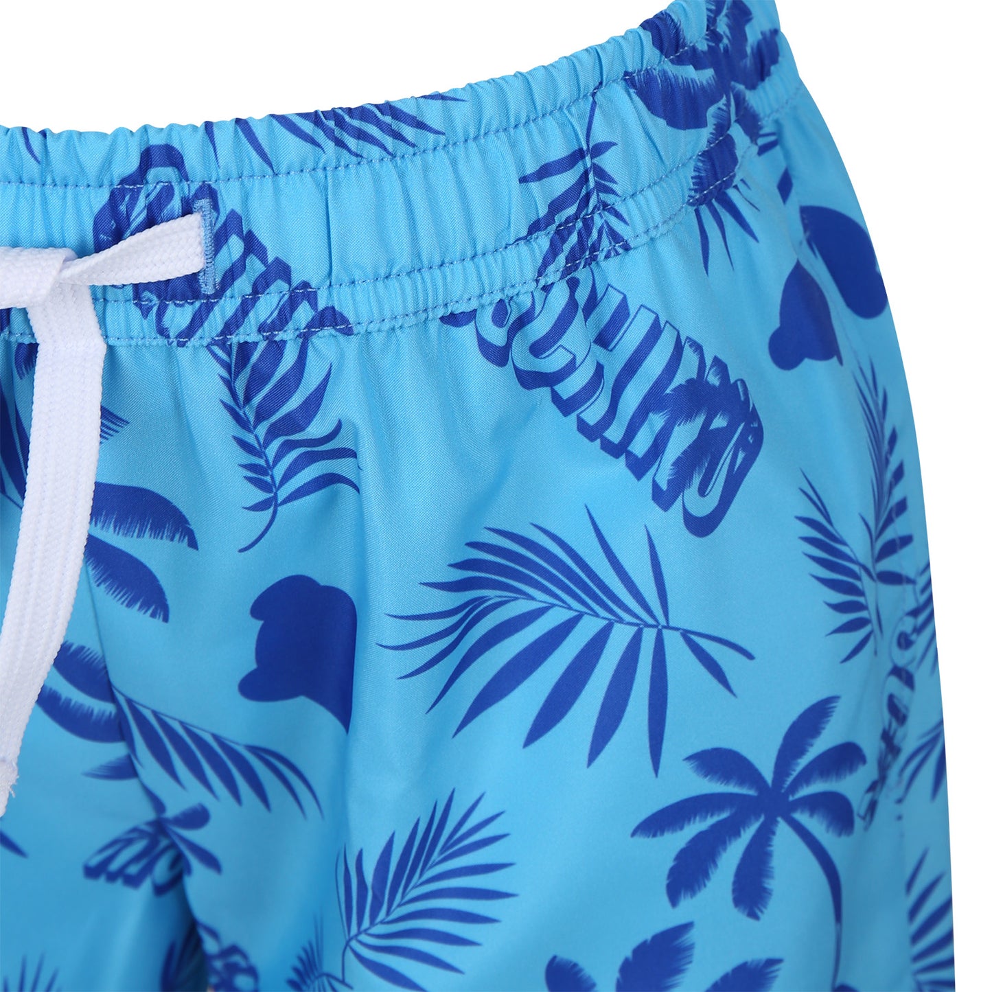 Boxer mare azzurro per bambino con fantasia tropicale e logo all-over,Moschino Kids,HUL01G LKA02 85838