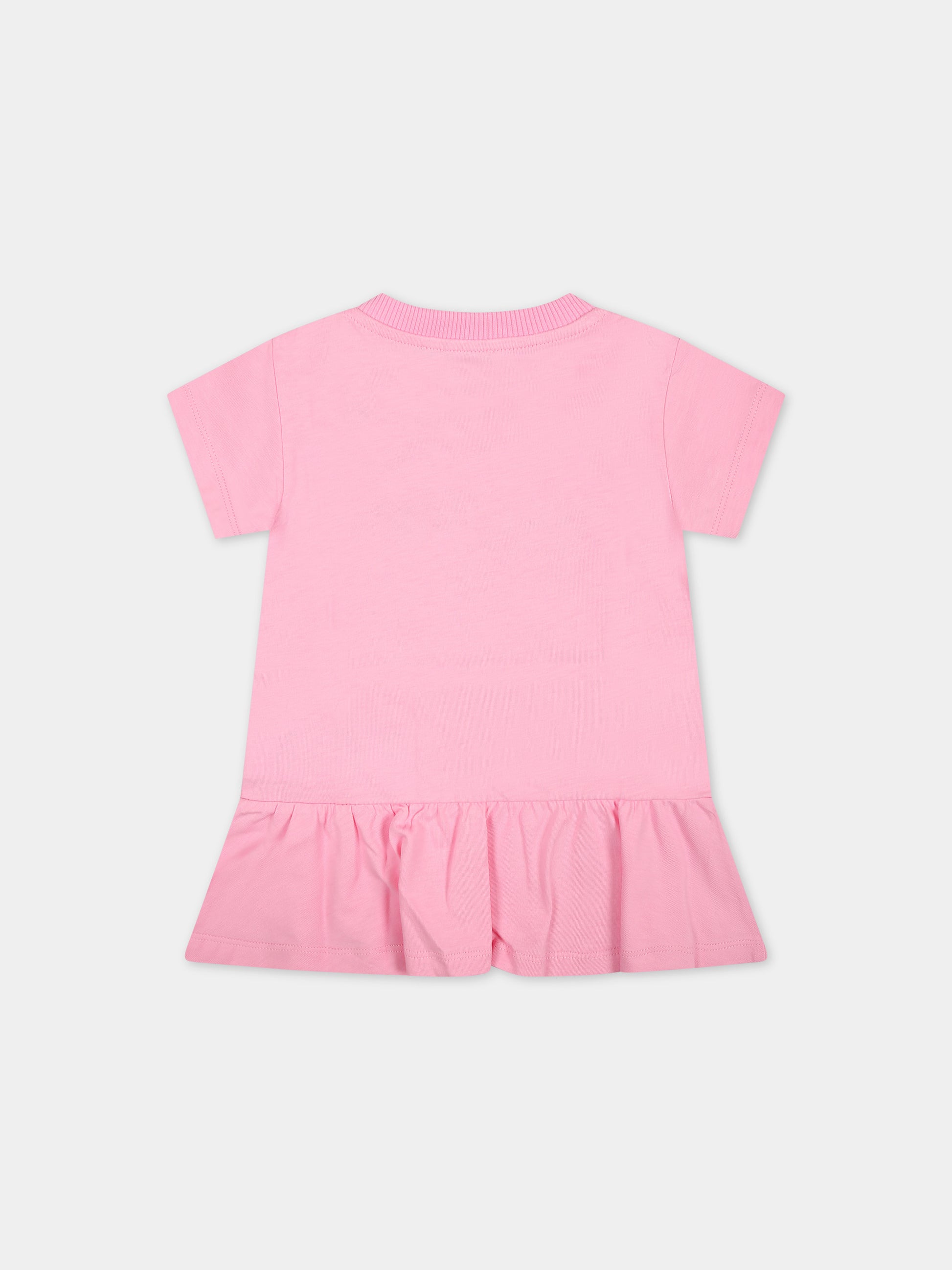 Vestito rosa per neonata con logo e animaletti,Moschino Kids,MDV0BF LAA02 50206