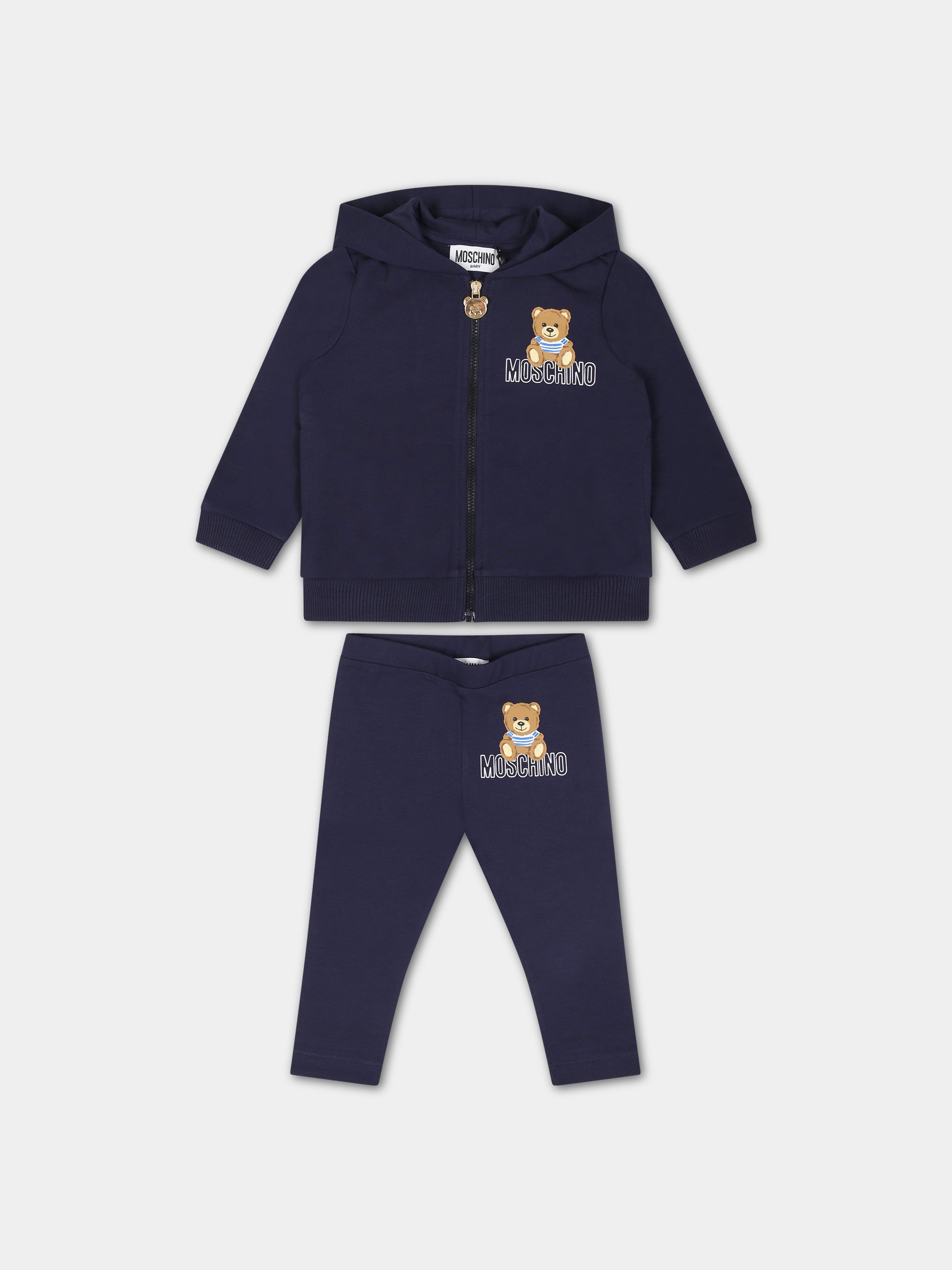 Completo blu per neonati con Teddy Bear e logo,Moschino Kids,MDK02F LDA00 4016