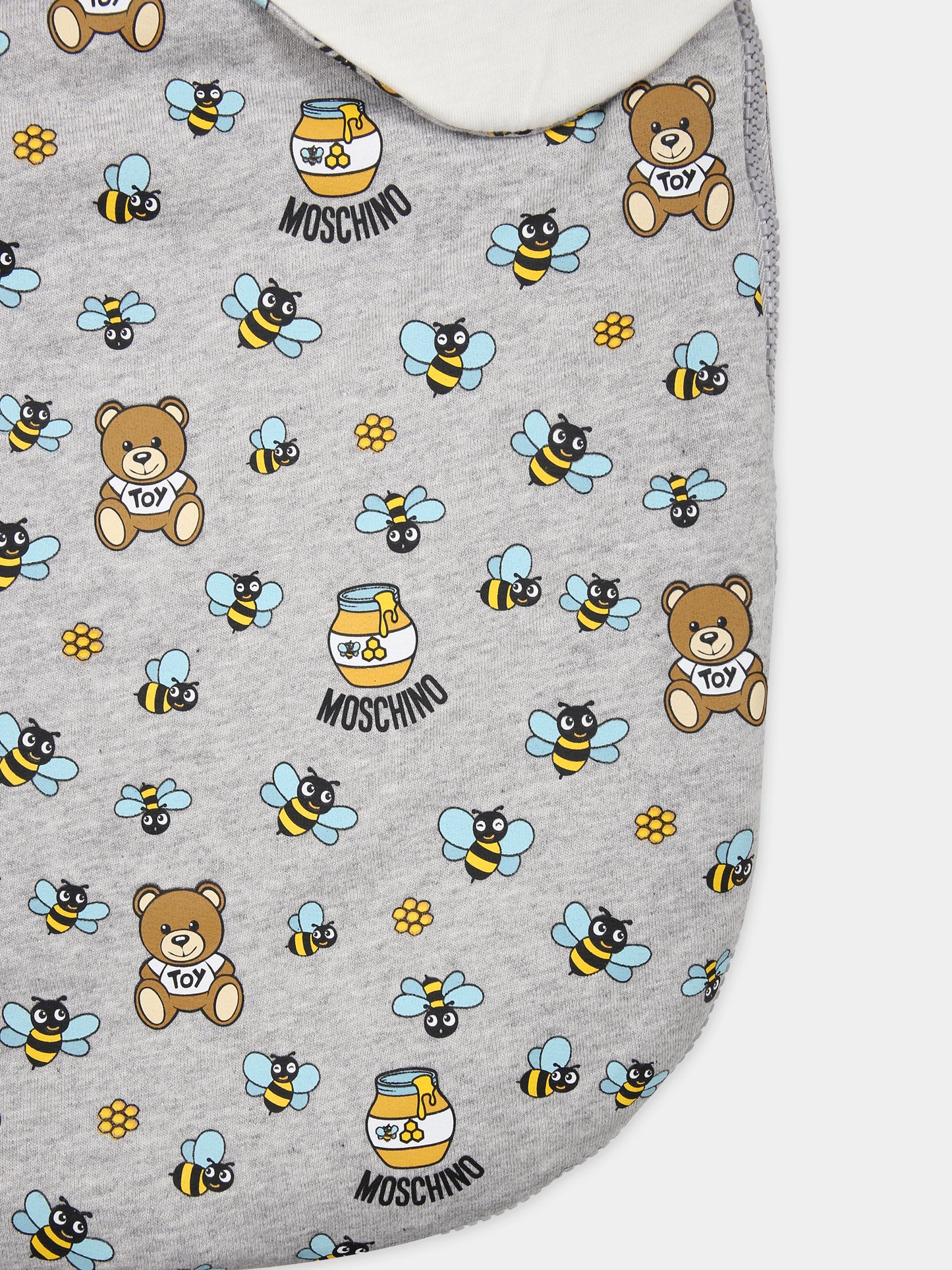 Sacco nanna grigio per neonati con Teddy Bear e logo,Moschino Kids,MPE00C LCB33 84481