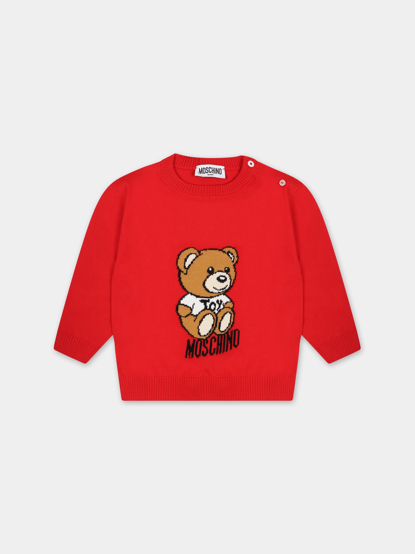 Maglione rosso per neonati con Teddy Bear,Moschino Kids,MRW00J LHE13 50109