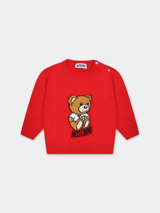 Maglione rosso per neonati con Teddy Bear,Moschino Kids,MRW00J LHE13 50109