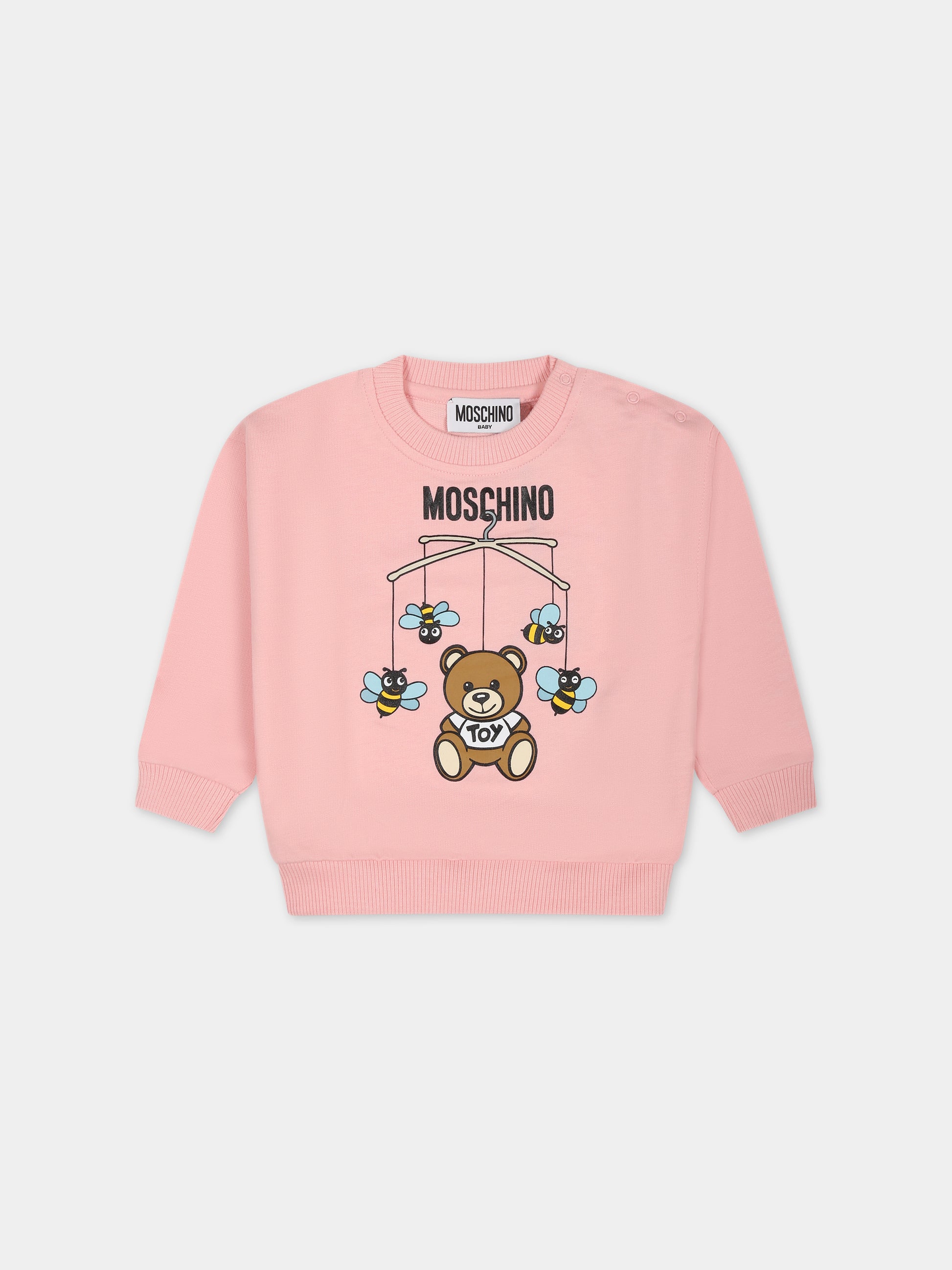 Felpa rosa per neonata con Teddy Bear,Moschino Kids,MWF03N LCA19 50209