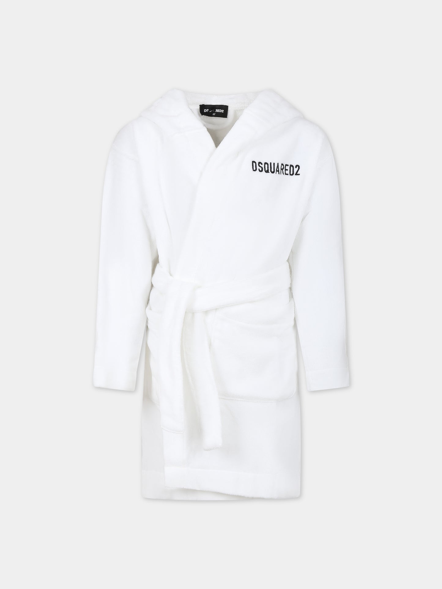 Accappatoio bianco per bambino con logo,Dsquared2,DQ0641 D008K DQ100