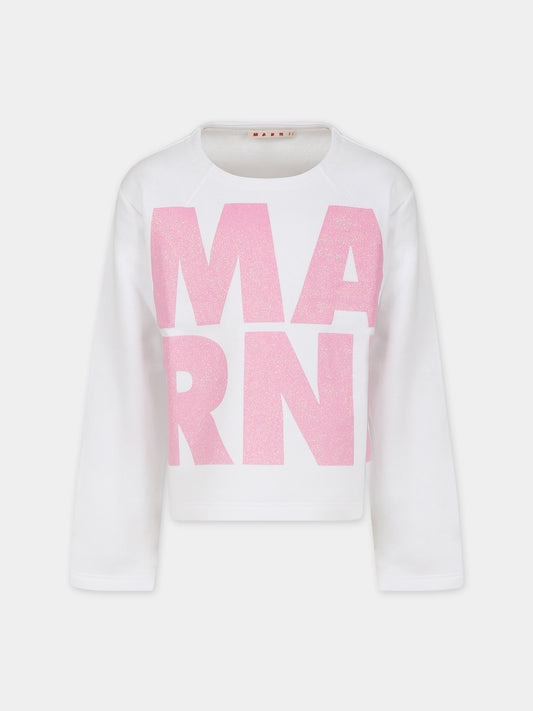 Felpa bianca per bambina con logo,Marni Kids,M00665 M00NI 0M100