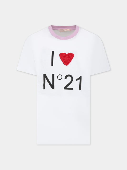 T-shirt bianca per bambina,N°21 Kids,N21560 N0153 0N100