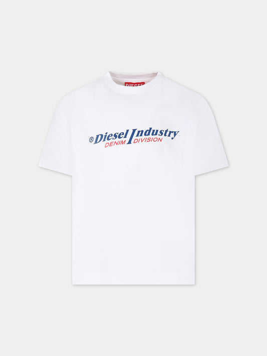 T-shirt bianca per bambina con logo,Diesel,J01182 00YI9 K100