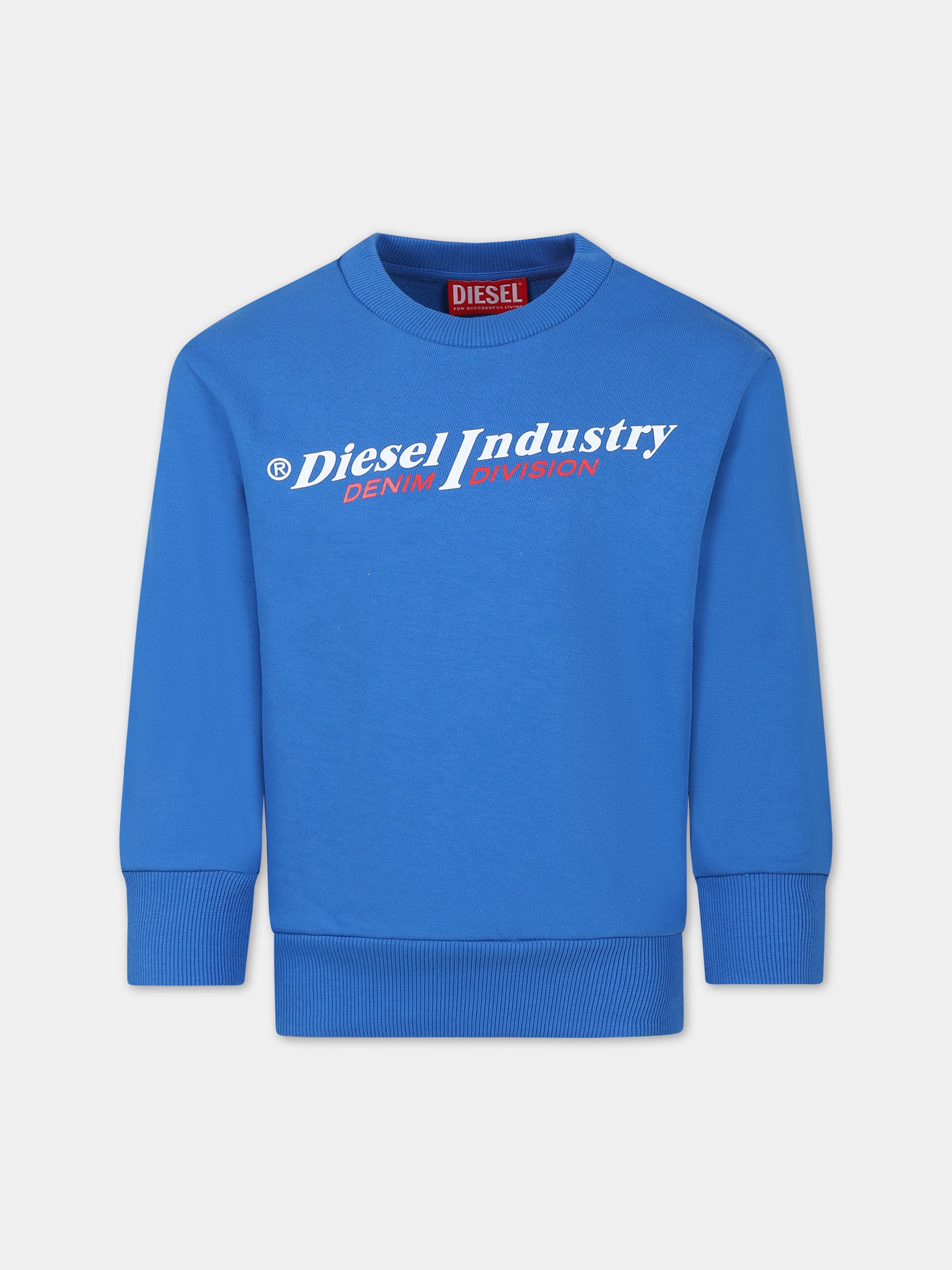 Felpa blu per bambino con stampa logo,Diesel,J01117 0IAJH K80H