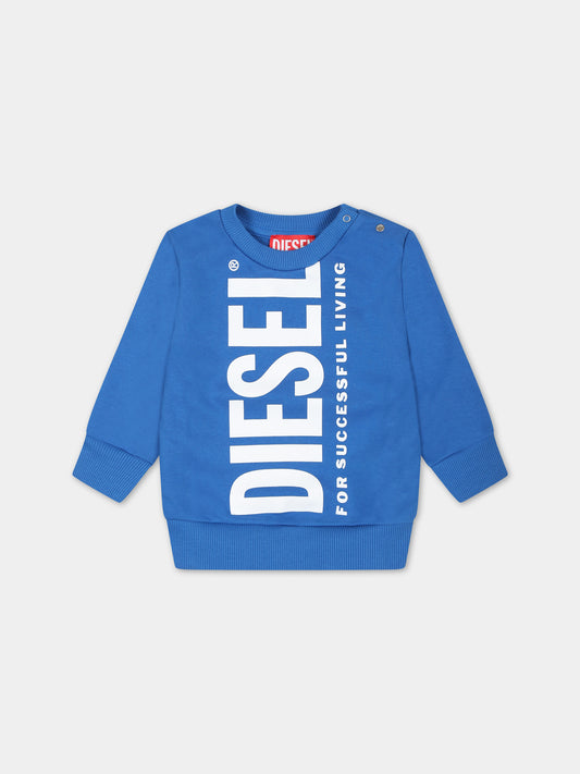 Felpa blu per neonati con stampa logo,Diesel,K00340 0IAJH K80H