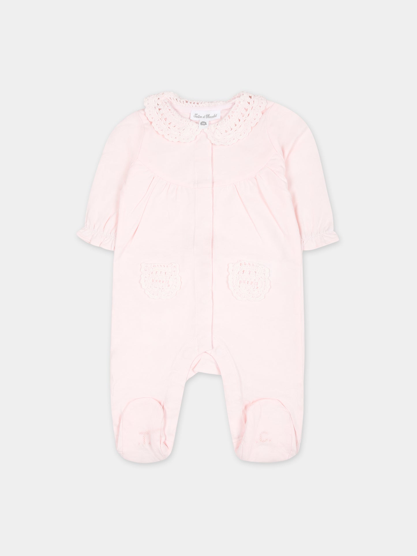 Tutina rosa per neonata con pizzo macramè,Tartine Et Chocolat,TY54140 31