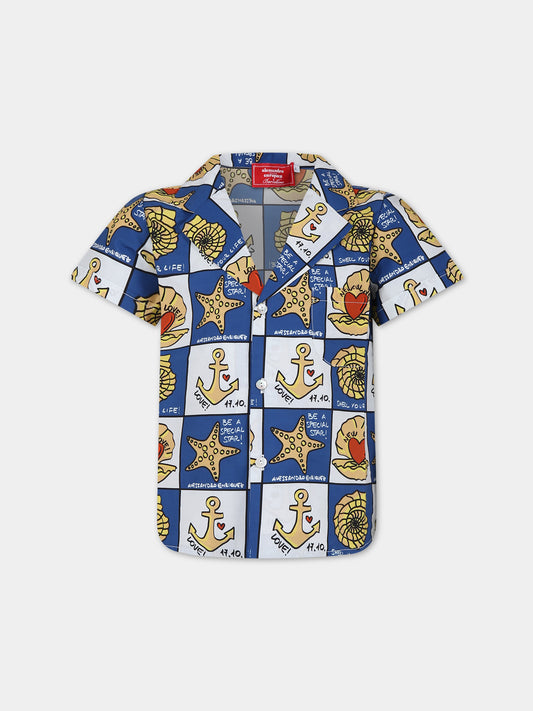 Camicia blu per bambini con stampa pop,Alessandro Enriquez X Barcellino,112101