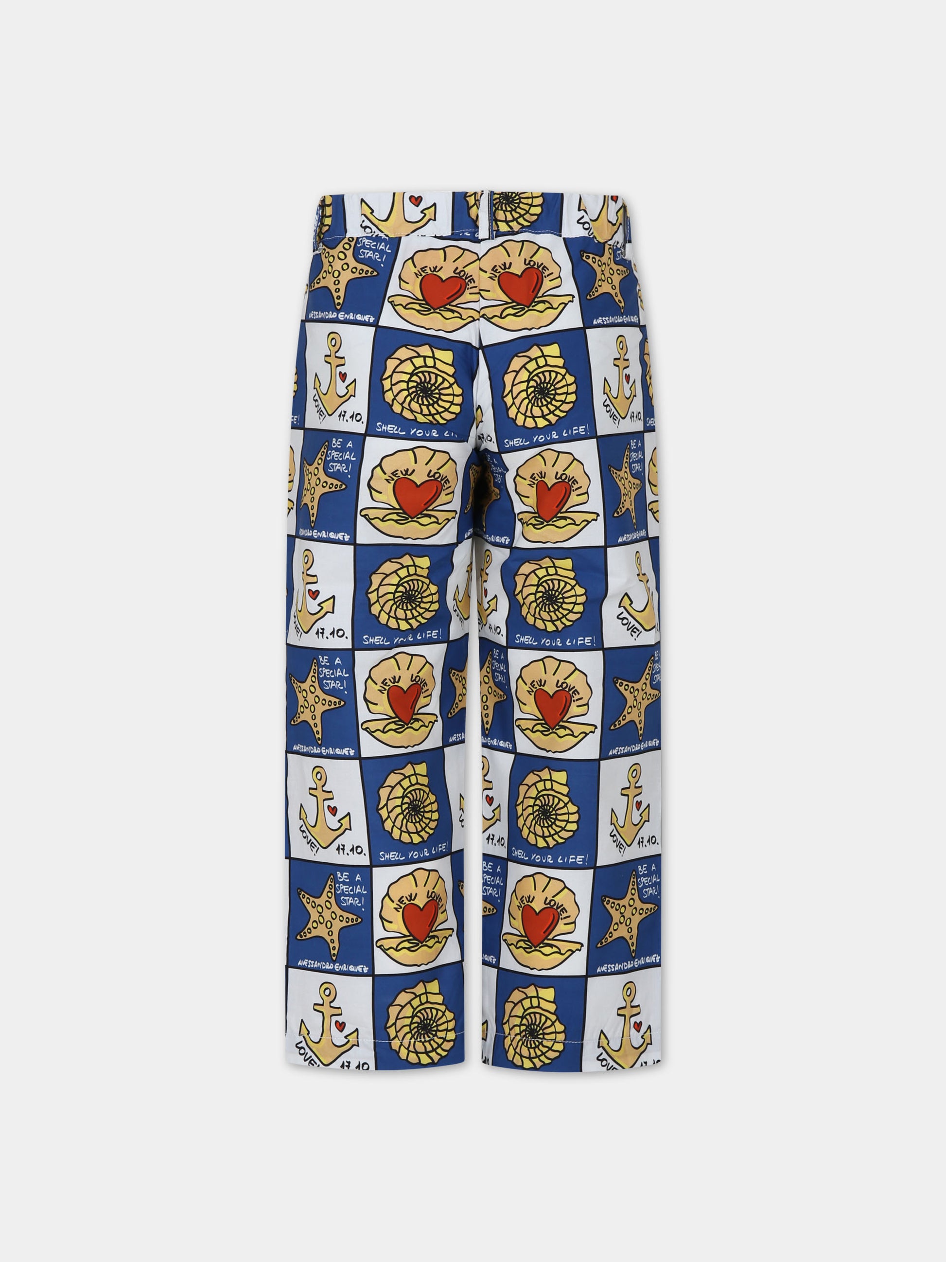 Pantaloni blu per bambini con stampa pop,Alessandro Enriquez X Barcellino,112108