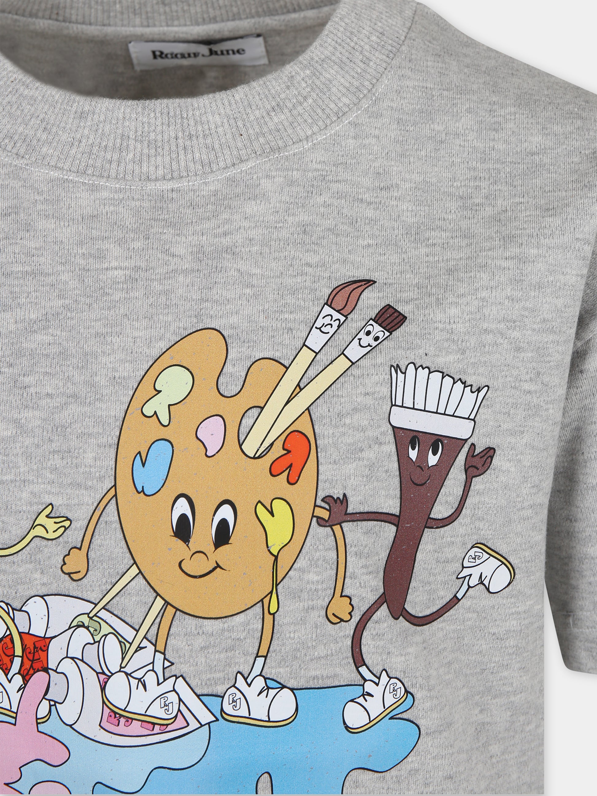 T-shirt grigia per bambini con stampa,Romy June,0001 02 2002 201 F23