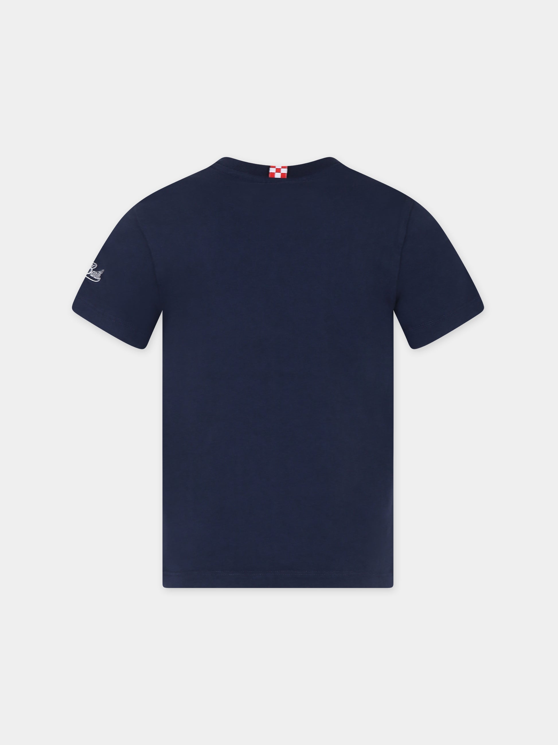 T-shirt blu per bambino con stampa pellicano e logo,Mc2 Saint Barth,TSH0001 02177F