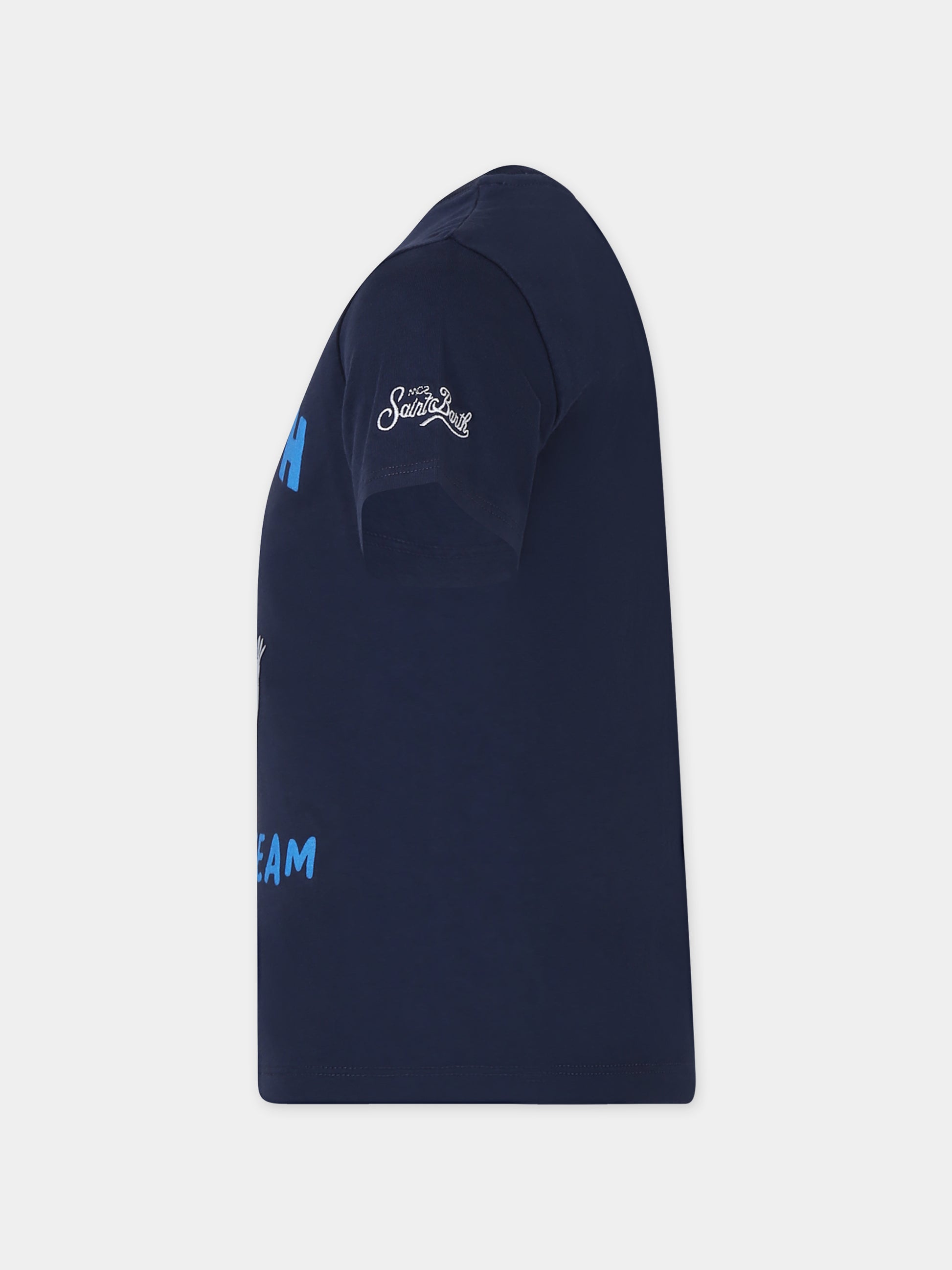 T-shirt blu per bambino con stampa pellicano e logo,Mc2 Saint Barth,TSH0001 02177F