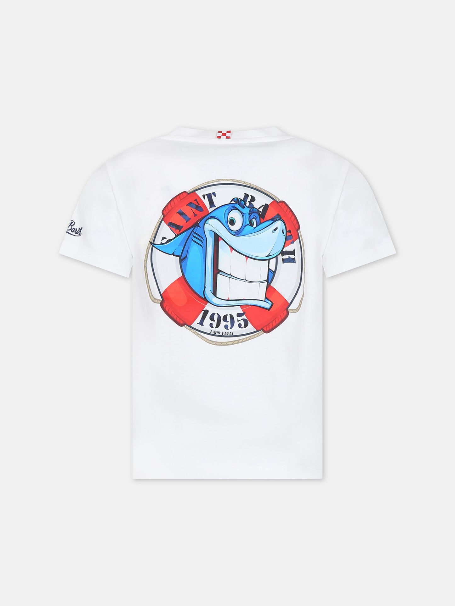 T-shirt bianca per bambino con squalo e logo,Mc2 Saint Barth,TSH0001 03060F