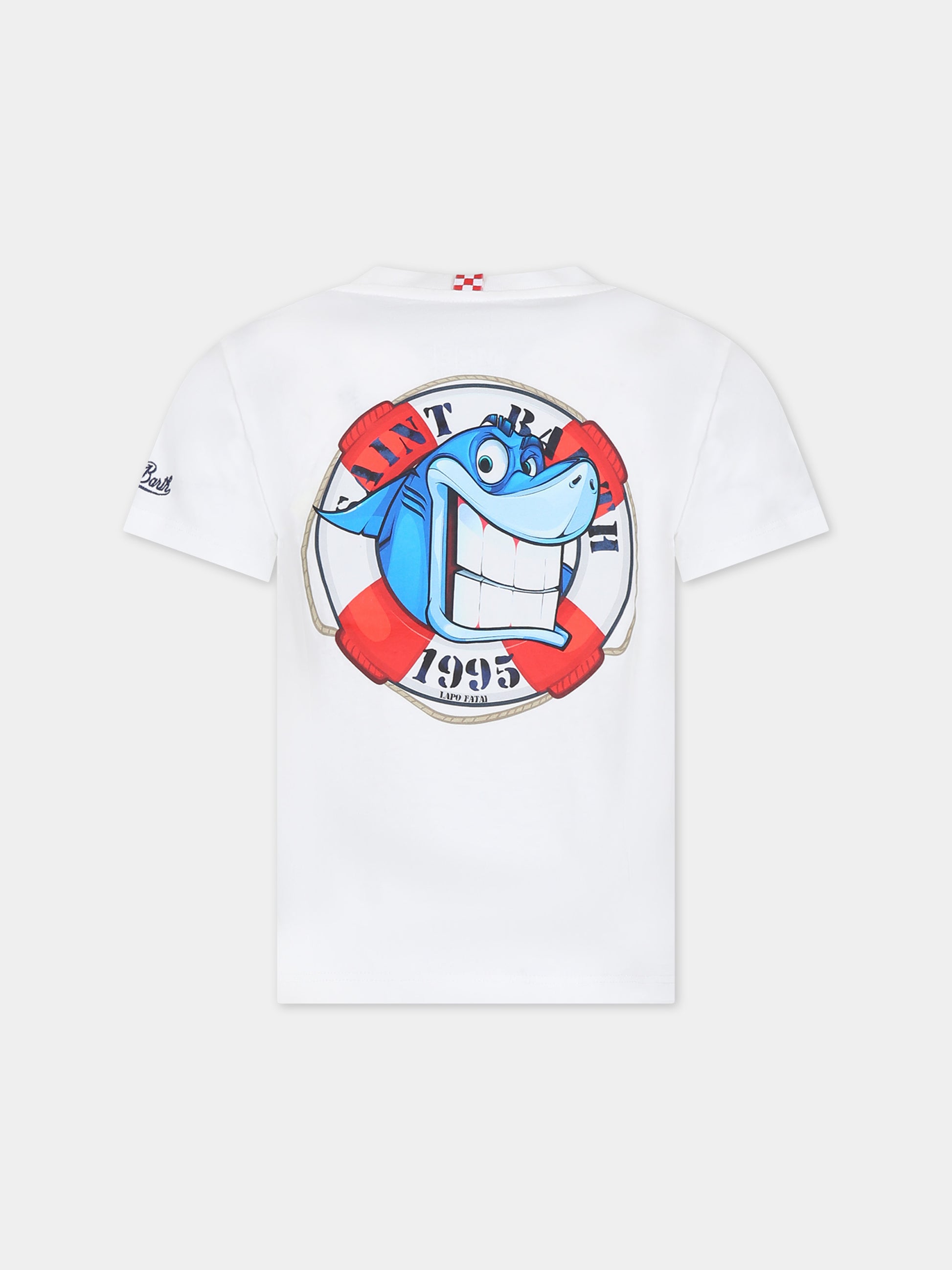 T-shirt bianca per bambino con squalo e logo,Mc2 Saint Barth,TSH0001 03060F