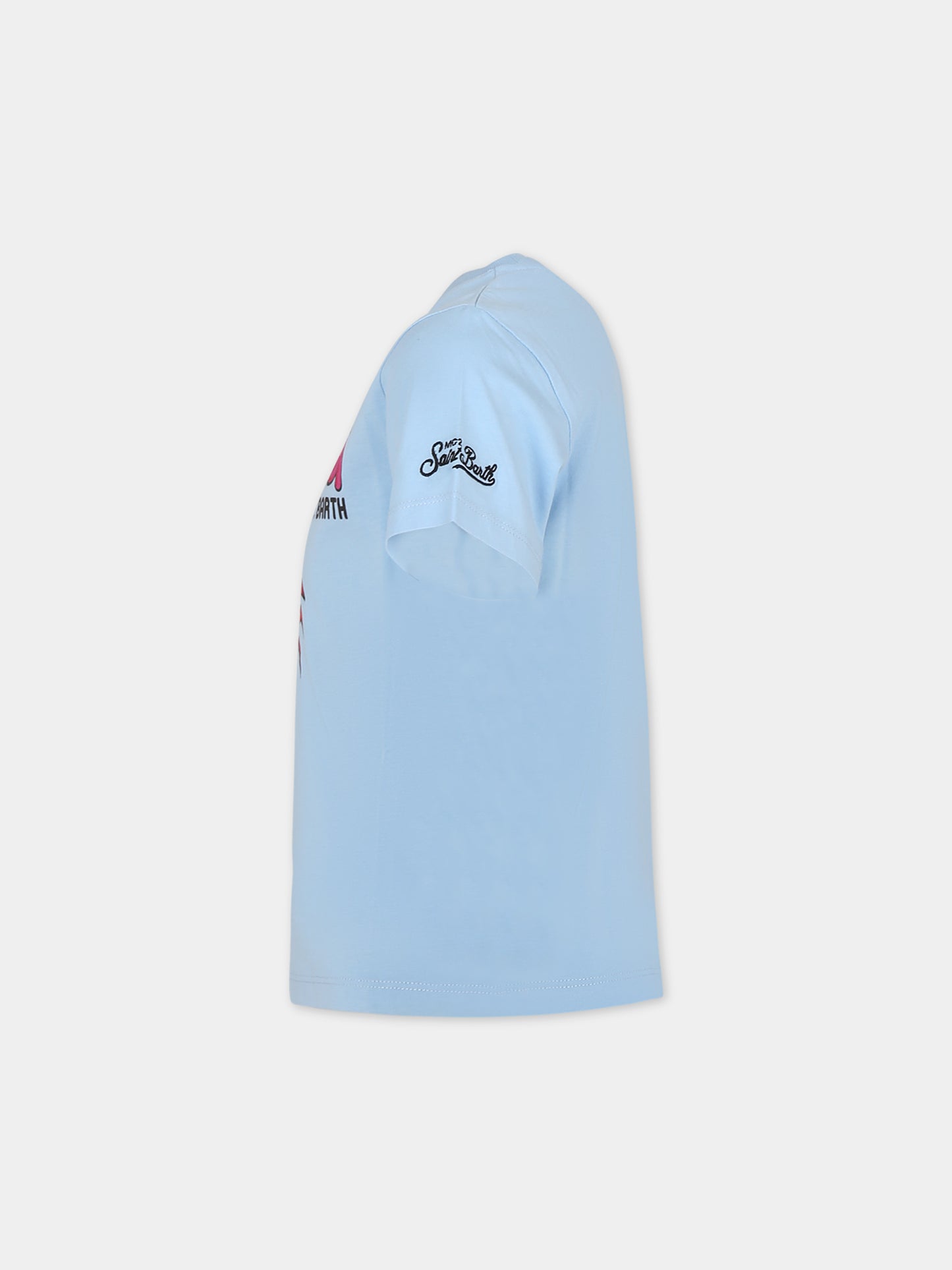 T-shirt celeste per bambino con granchio e logo,Mc2 Saint Barth,TSH0001 00569F