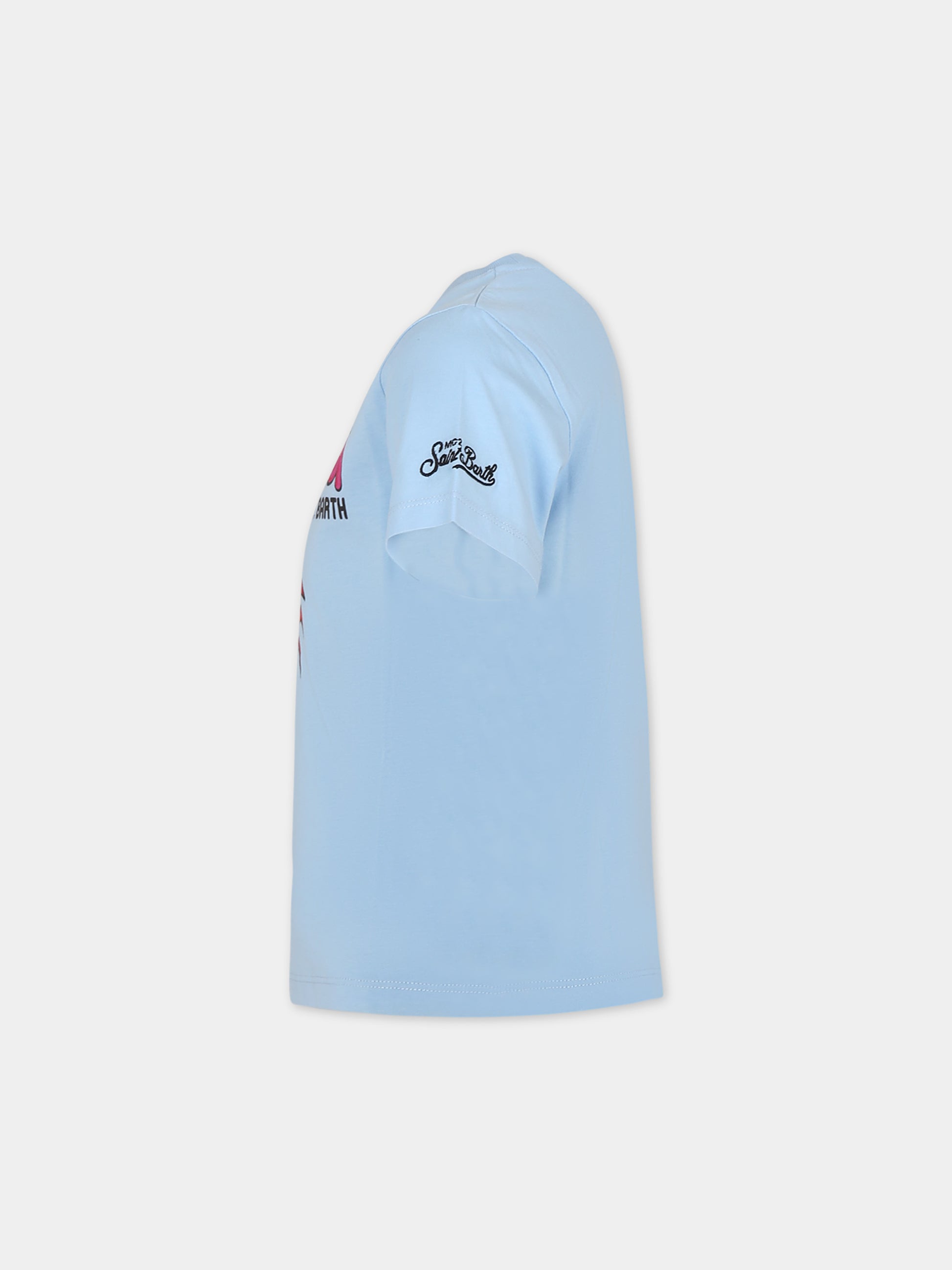 T-shirt celeste per bambino con granchio e logo,Mc2 Saint Barth,TSH0001 00569F