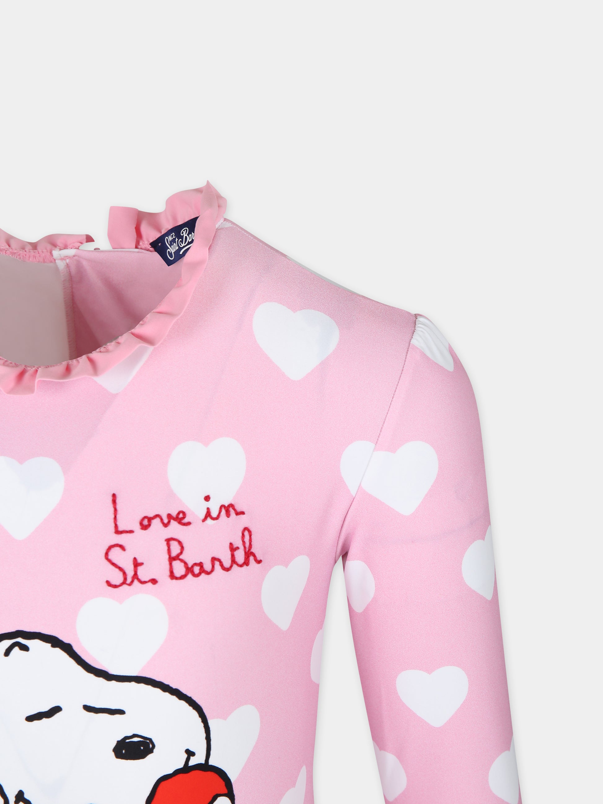 Costume rosa Anti UV per bambina con stampa Snoopy,Mc2 Saint Barth,HILA0001 01653F