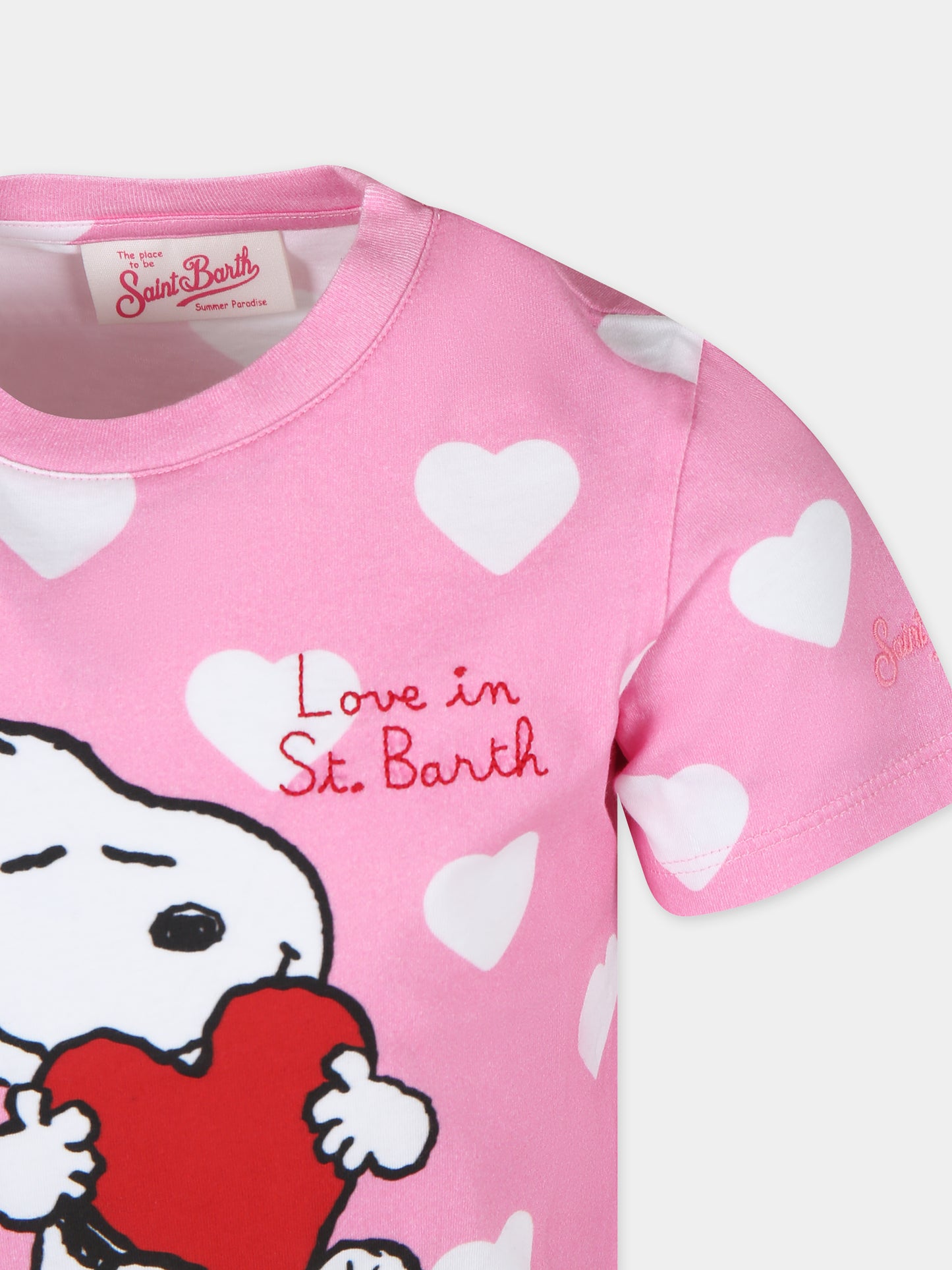 T-shirt rosa per bambina con stampa Snoopy e cuori,Mc2 Saint Barth,ELLY001 01653F