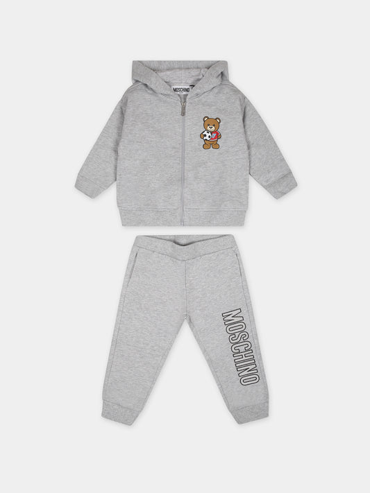 Completo grigio per neonato con Teddy Bear,Moschino Kids,MUK04A LCA53 60926