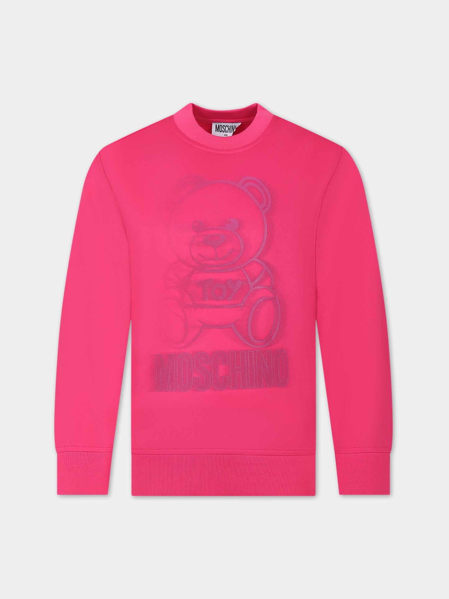 Felpa fucsia per bambina con Teddy Bear e logo,Moschino Kids,HSF05R LDA40 51105