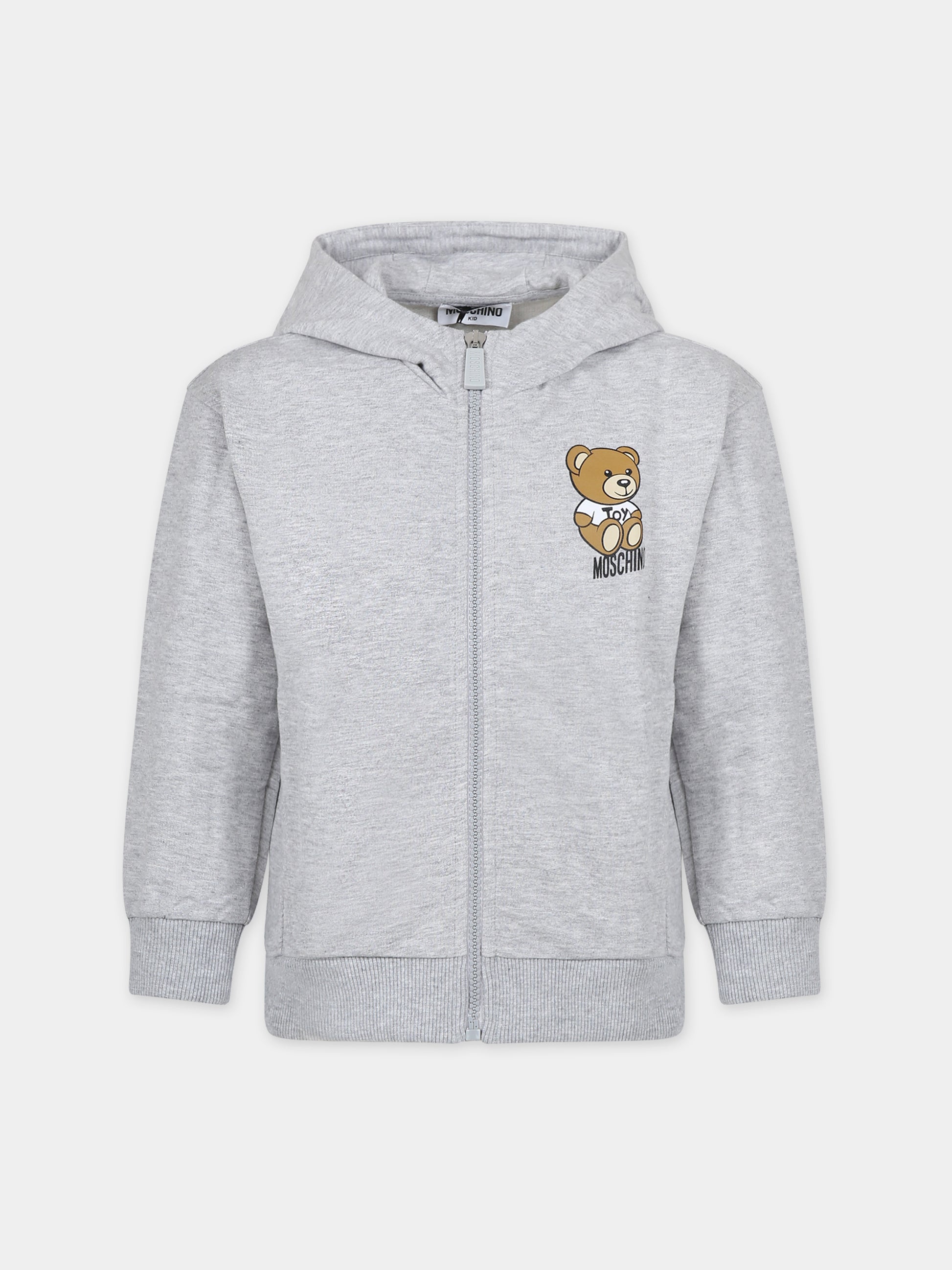 Felpa grigia per bambini con Teddy Bear e logo,Moschino Kids,HUF07F LCA19 60926