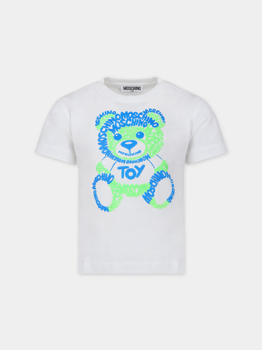 T-shirt bianca per bambini con Teddy Bear e logo,Moschino Kids,HUM04C LAA01 10101