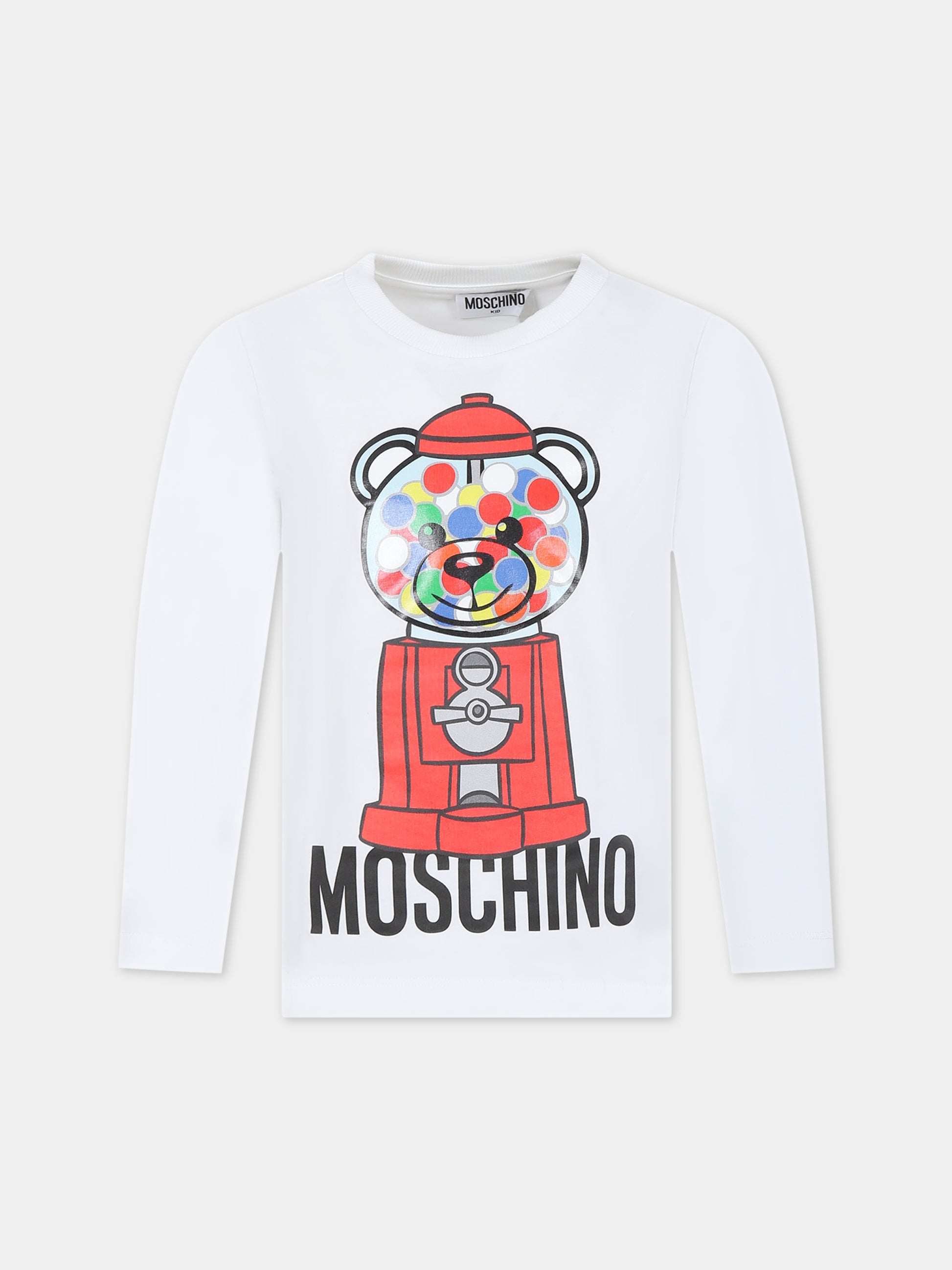 T-shirt bianca per bambini con Teddy Bear e logo,Moschino Kids,HMO00J LAA23 10101
