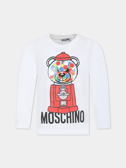 T-shirt bianca per bambini con Teddy Bear e logo,Moschino Kids,HMO00J LAA23 10101