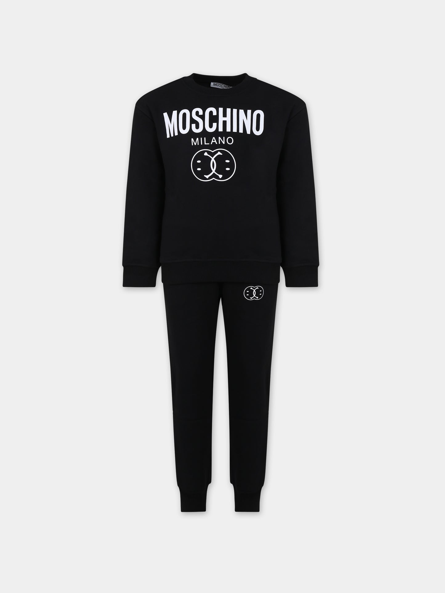 Completo nero per bambino con logo e smile,Moschino Kids,HUK03C LCA32 60100