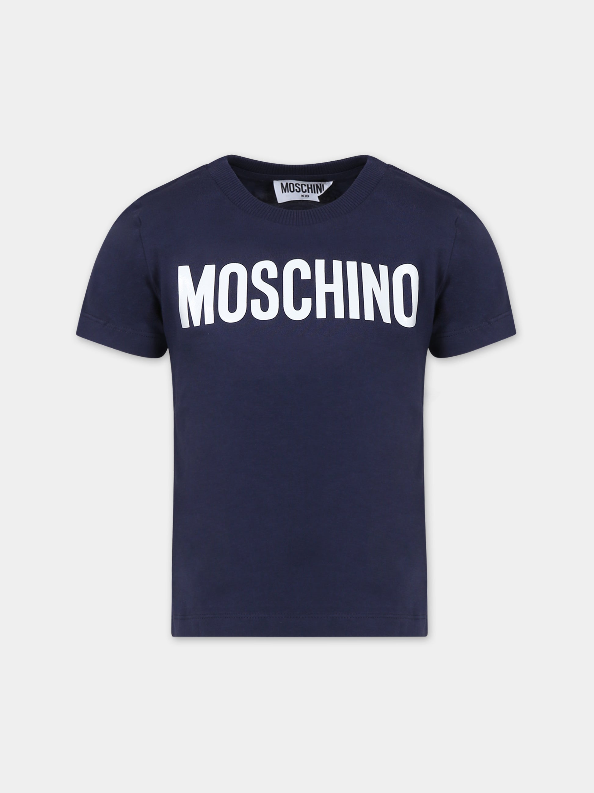 T-shirt blu per bambino con logo,Moschino Kids,HWM03L LAA02 40016