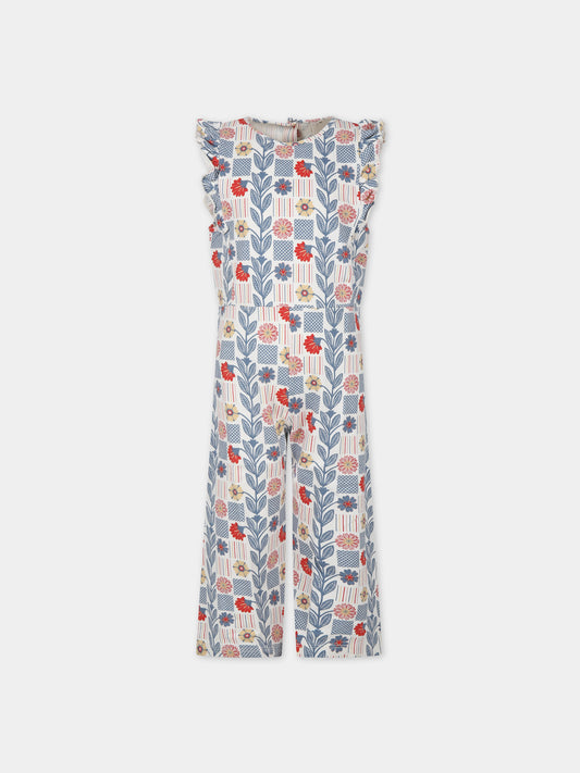 Jumpsuit bianca per bambina con stampa fiori,Coco Au Lait,16COCO S017