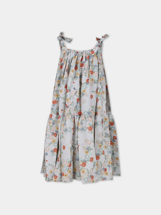 Vestito celeste per bambina con stampa fiori,Coco Au Lait,16COCO S103