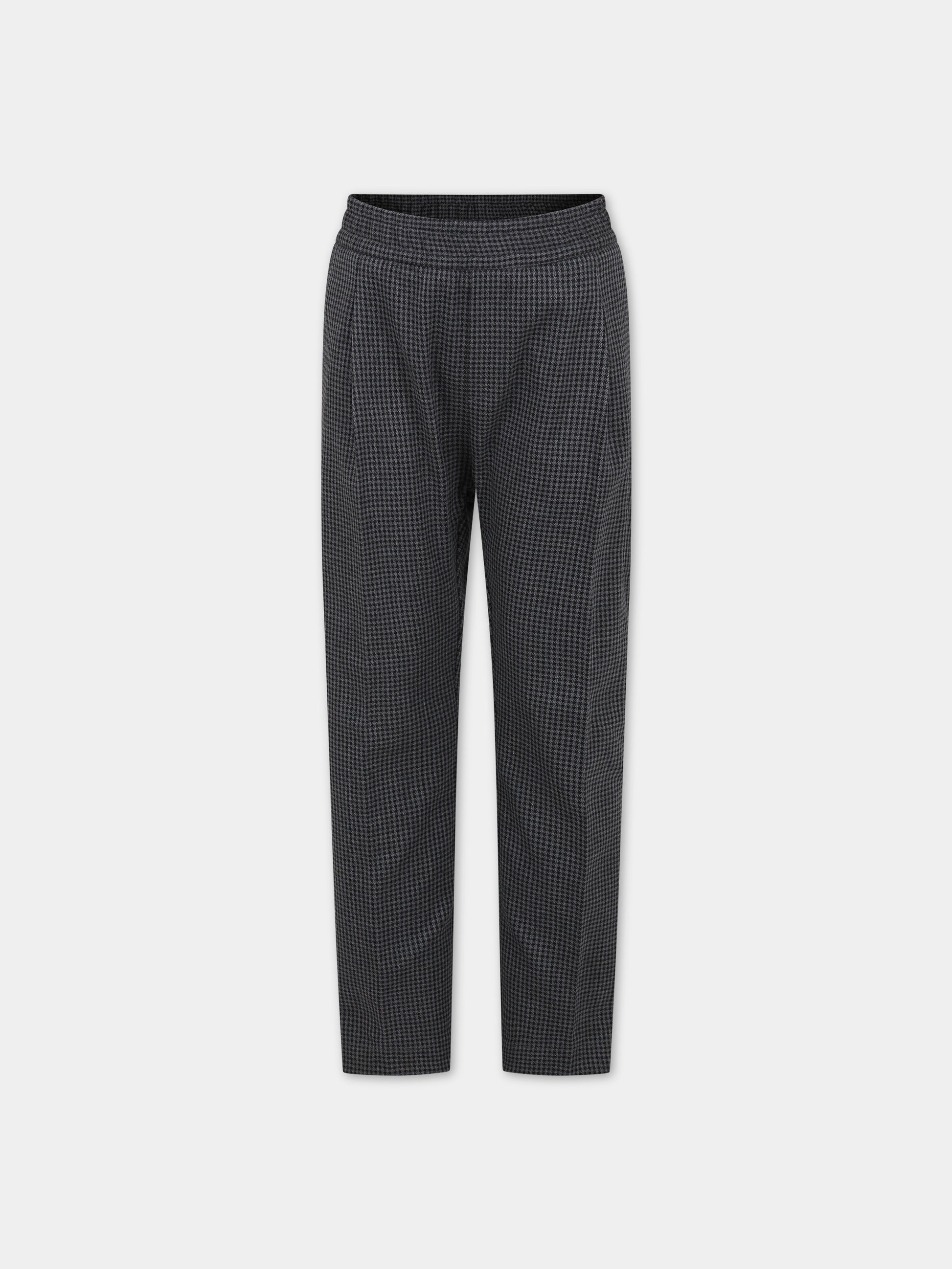 Pantaloni neri per bambini con micro fantasia a quadri,Paolo Pecora,PP3151 NERO