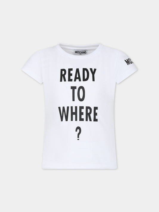 T-shirt bianca per bambina con logo,Moschino Kids,HCM055 LBA00 10101