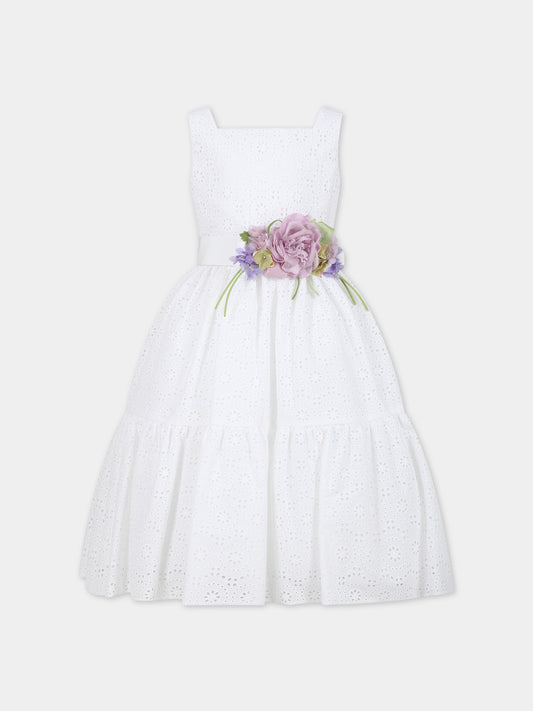 Vestito bianco per bambina con cintura e fiori,Raffaella,GRACE ABITO 2