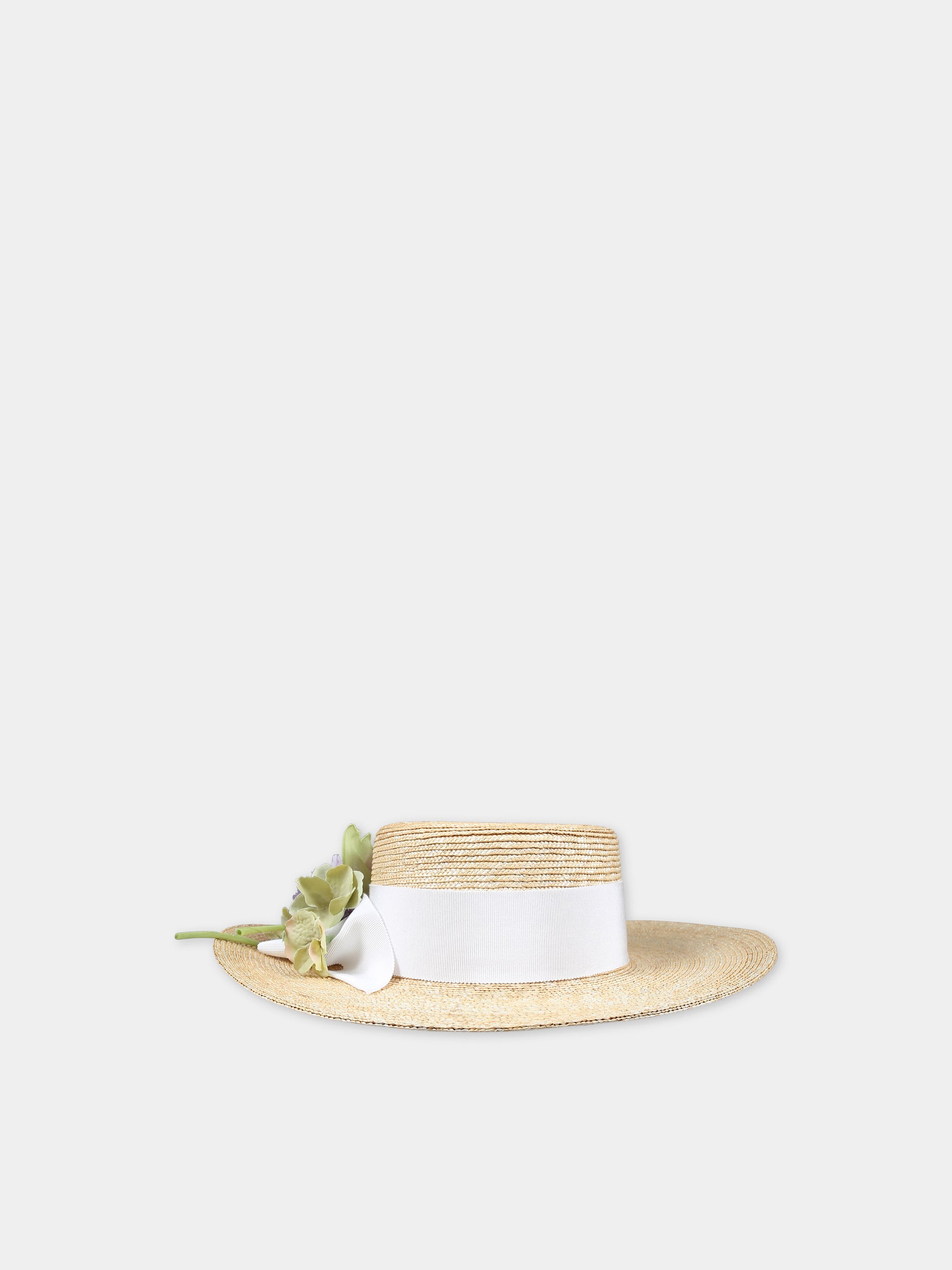 Cappello beige per bambina con fiori,Raffaella,GRACE PAGLIETTA