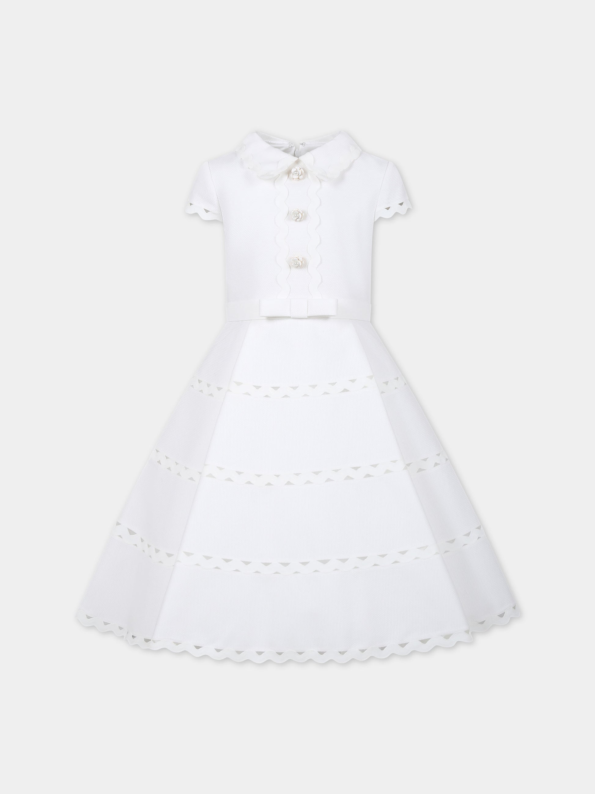 Vestito bianco per bambina con bottoni a fiore e perle,Raffaella,AUDRY ABITO 8