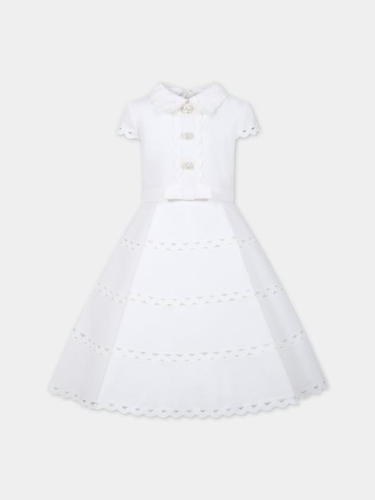 Vestito bianco per bambina con bottoni a fiore e perle,Raffaella,AUDRY ABITO 8