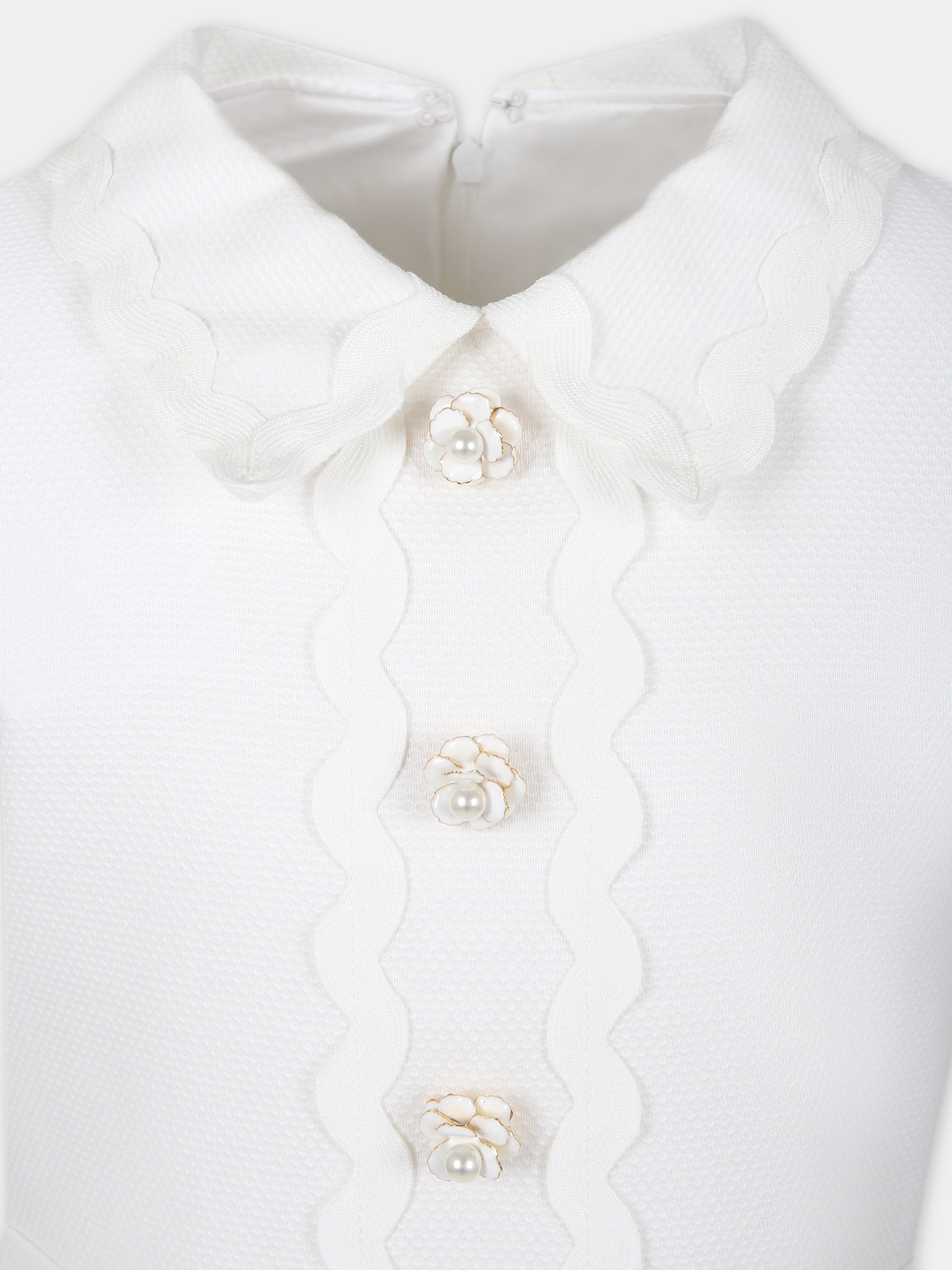 Vestito bianco per bambina con bottoni a fiore e perle,Raffaella,AUDRY ABITO 8