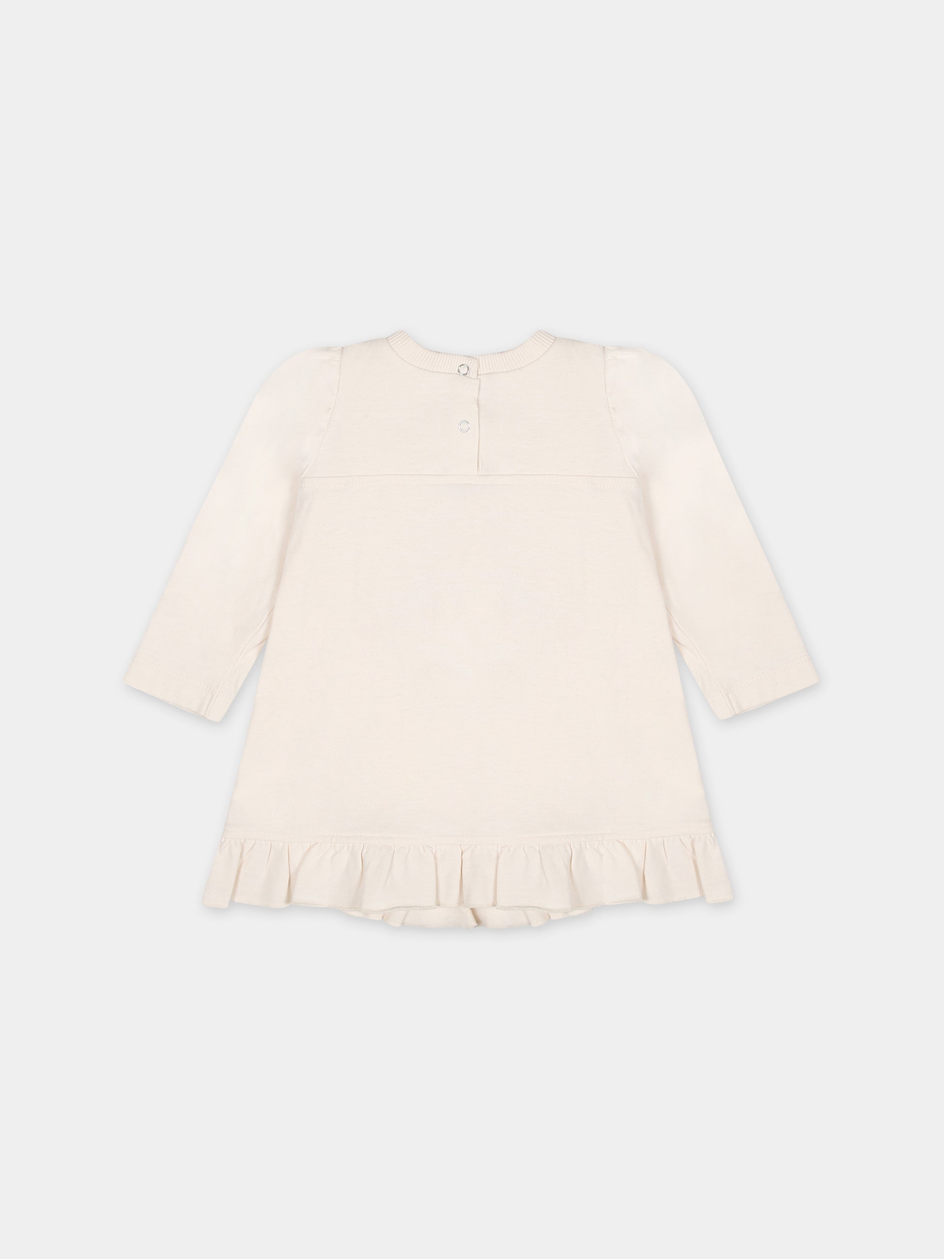 Vestito beige per neonata con orso,Monnalisa,39B904 2010 0029
